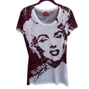 Marilyn Monroe Graphic Tee Leopard Print Short Sleeve Top Size L Glam Y2K